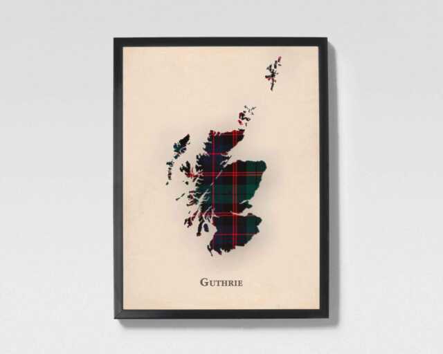 Clan Guthrie Scottish Tartan Map - Of Scotland Family Wall Decor, Ready To Hang - image 1
