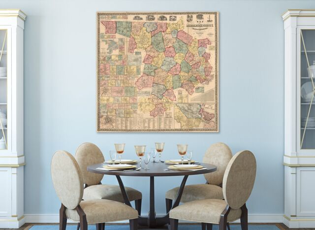 Vintage Middlesex County, Massachusetts Map Print Photo Paper, Matte, Or Canvas - image 1
