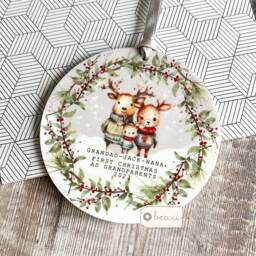 Personalised 1st First Christmas As Grandparents Auntie Uncle Grandma Nanny Baby Reindeer Deer Jumpers Acrylic Or Ceramic Ornament Keepsake