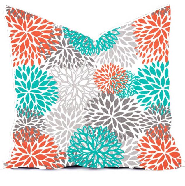 Outdoor Pillows Or Indoor Custom Cover - Ocean Spa Turquoise Salmon Orange White Modern Geometric 18x18, 16x16 - image 1