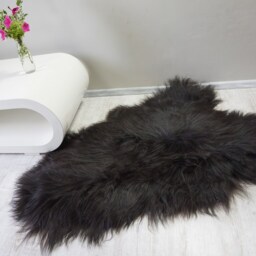 "Giant Black Icelandic Sheepskin Rug, Genuine Leather Throw - 48"" X 30" - thumbnail 3