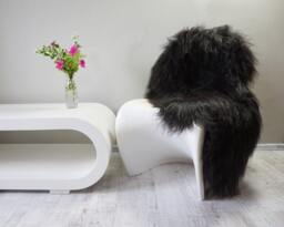 "Giant Black Icelandic Sheepskin Rug, Genuine Leather Throw - 48"" X 30"