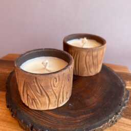Rustic Ceramic Candle Holder, Textured Minimalist Home Decor - thumbnail 4