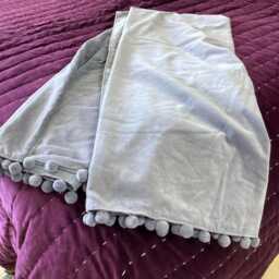 Duck Egg Blue Velvet Throw With Pompom Trim, Cotton Bed - thumbnail 4