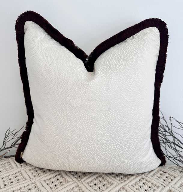 style No. 182 - Luxury Ivory Bobble Scatter Cushion Fringed in Chocolate Brown, Cushion, Sofa Set, Handcrafted By The Couture Cushion - image 1