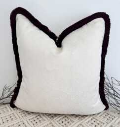 style No. 182 - Luxury Ivory Bobble Scatter Cushion Fringed in Chocolate Brown, Cushion, Sofa Set, Handcrafted By The Couture Cushion - thumbnail 1