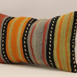 Handwoven Wool Kilim Pillow Cover, Turkish Lumbar Cushion - 12x20 - thumbnail 3