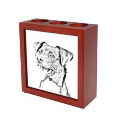 Danish Swedish Farmdog - Wooden Stand For Candles/Pens With The Image Of A Dog New Collection - thumbnail 1
