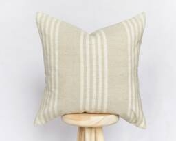 Beige Striped Cushion Cover Farmhouse Decor - 45x45cm - thumbnail 1