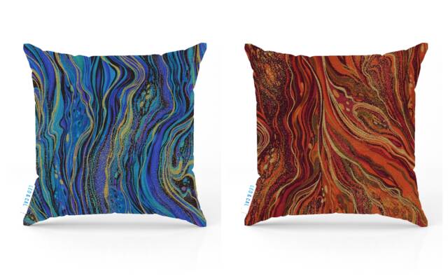Marble Effect Cushions, Blue & Gold Cushion Covers, Burnt Orange Cover, Statement Home Decor, Matching With Lampshades - image 1