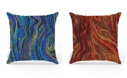 Marble Effect Cushions, Blue & Gold Cushion Covers, Burnt Orange Cover, Statement Home Decor, Matching With Lampshades - thumbnail 1