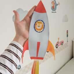 Animal Road Wall Stickers Removable Fabric Bus, Cars, Helicopter Decals Rocket Nursery & Kids Room Art - thumbnail 2