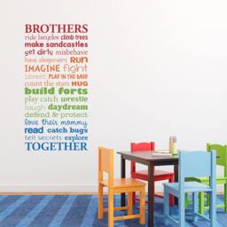Brothers Together Wall Decal Quote - Brother Bedroom Decor Rainbow Colors - thumbnail 1