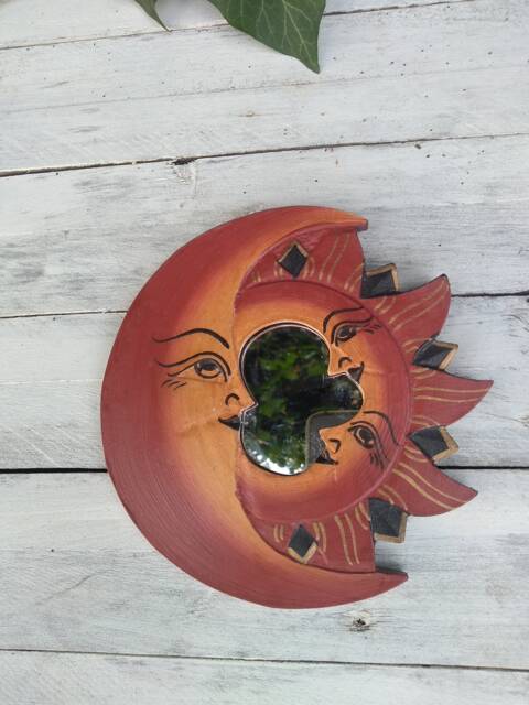 Mirror Red Sun & Moon Wooden 15 cm - image 1