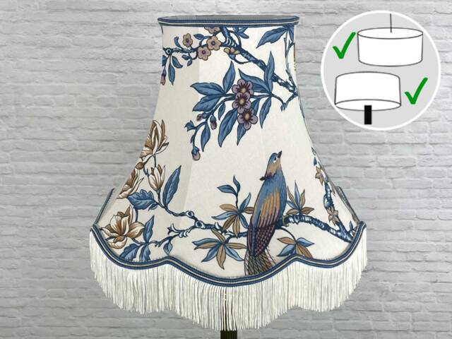 White & Blue Traditional Lampshade, Retro Vintage Ceiling Table Bird Pattern Light Shade - image 1