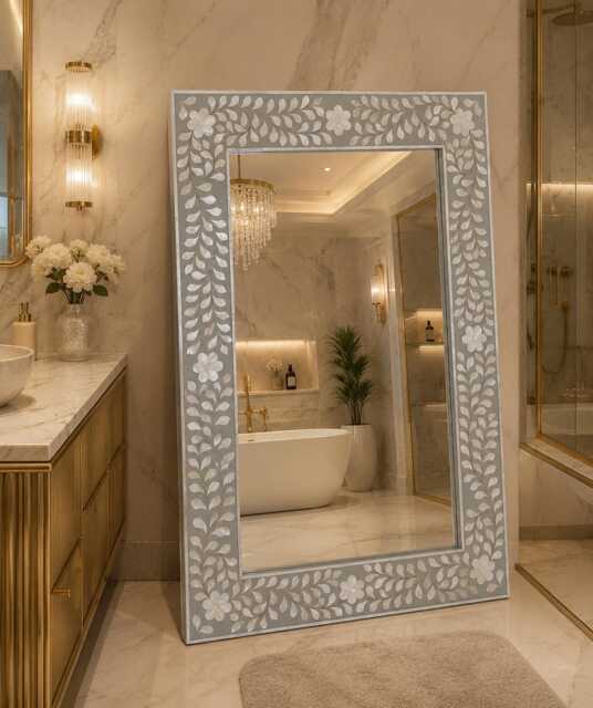 Mother Of Pearl Inlay Light Grey Mirror Frame With Complimentary - image 1