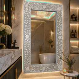 Mother Of Pearl Inlay Light Grey Mirror Frame With Complimentary - thumbnail 4