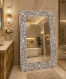 Mother Of Pearl Inlay Light Grey Mirror Frame With Complimentary