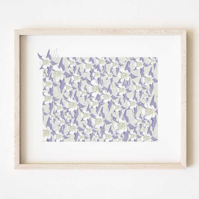 Colorado State Flower Map Watercolor Rocky Mountain Columbine - Art Print Wall Graduation Wedding Realtor Moving Gift Western Usa - image 1