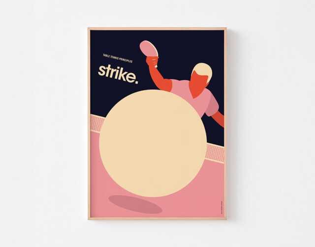 Ping Pong Poster Print - Principles Of Table Tennis Strike Mid Century Modern Illustration Ma Long Herb Lubalin Typography