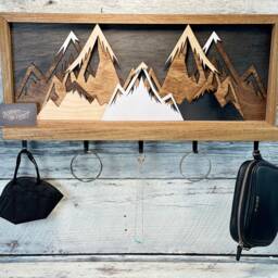 Mountain Wood Art Shelf Entryway Coat Rack & Jewelry Holder - thumbnail 2