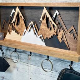 Mountain Wood Art Shelf Entryway Coat Rack & Jewelry Holder - thumbnail 3