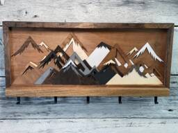 Mountain Wood Art Shelf Entryway Coat Rack & Jewelry Holder - thumbnail 1