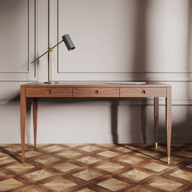 Walnut Desk With Three Solid Walnut Drawers, Mid Century Modern, Study Desk, Writing Desk, Solid Table, Bureau, Console - image 1