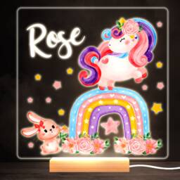 Watercolour Rainbow Unicorn Colourful Square Personalised Gift Lamp Night Light - Bedroom