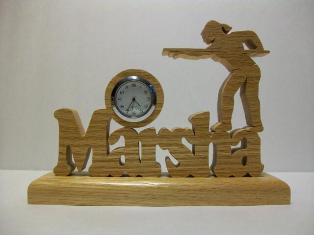 Personalized Solid Oak Billiard Player Desk Clock - image 1