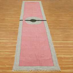 Handmade Cotton Kilim Runner Rug Green, Blue, Pink, 2x10 Ft - thumbnail 2