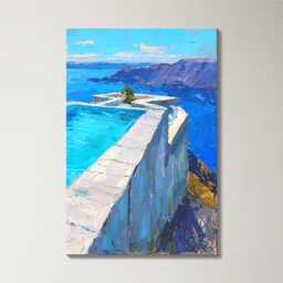 Santorini Greece Villa Pool 3 Panel Split Canvas Wall Art Summers Day Summer Cityscape Oil Painting Framed Home Decor - thumbnail 4