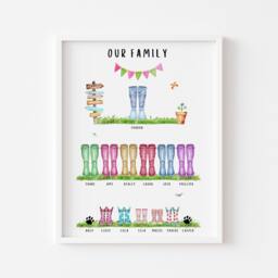 Personalized Family Welly Boot Print Custom Tree Art by