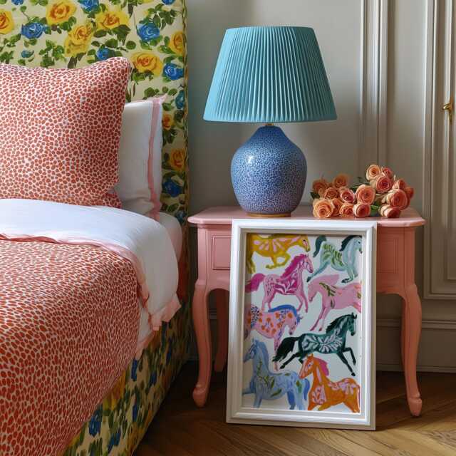 Colorful Horse Print Playful Pony Floral Wall Art - image 1