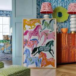 Colorful Horse Print Playful Pony Floral Wall Art - thumbnail 3