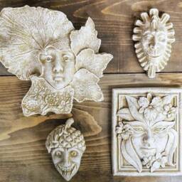 Set Of 4 Green Man Leaf Face Forest Goddess Wall Plaques - thumbnail 2