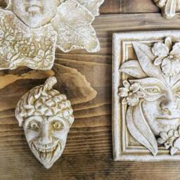Set Of 4 Green Man Leaf Face Forest Goddess Wall Plaques - thumbnail 4