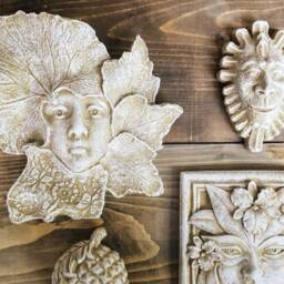 Set Of 4 Green Man Leaf Face Forest Goddess Wall Plaques - thumbnail 3