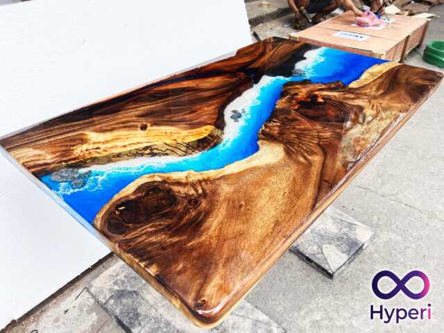 Custom Blue Ocean Live Edge Resin Dining Table Reclaimed Wood - image 1