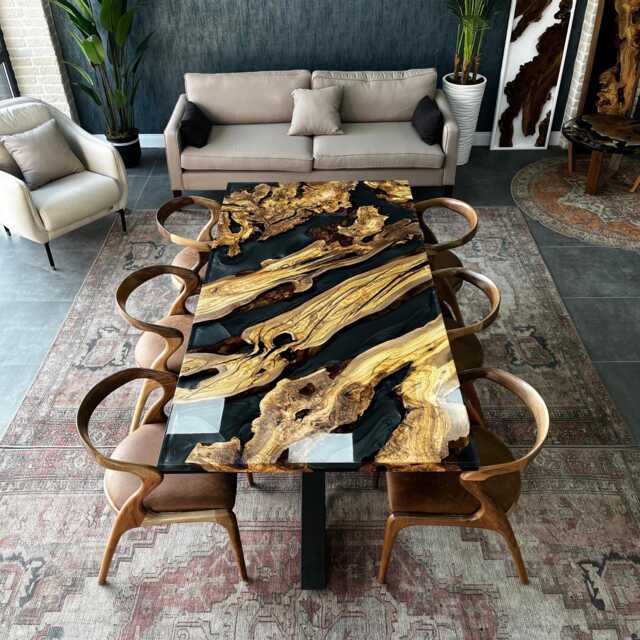 Live Edge Olive Wood Resin Dining Table Custom Epoxy River Table - image 1