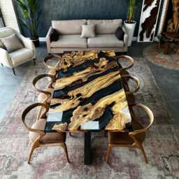 Live Edge Olive Wood Resin Dining Table Custom Epoxy River Table - thumbnail 1