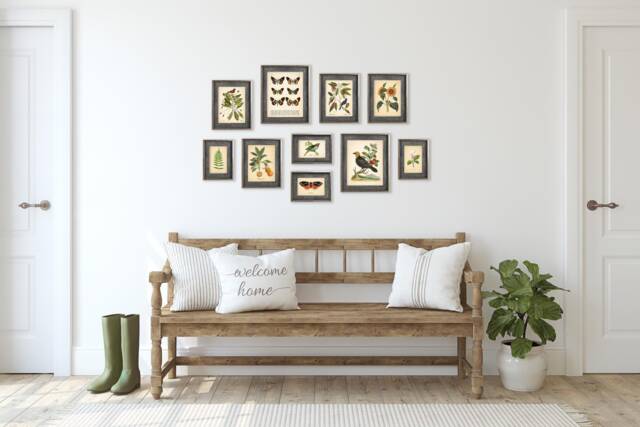 Mix Set Of 10 Vintage Botanical Prints, Poster, Flower Butterfly Sunflower Leaf Bird Prints Green Orange Red Yellow - image 1