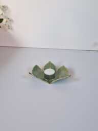 Handmade Ceramic Leaf Tea Light Holder Green Stoneware T-Light Stand