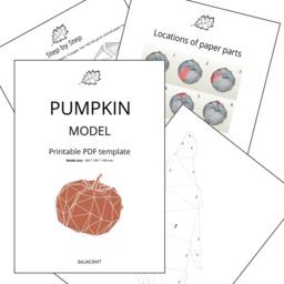 Halloween Pumpkin. Low Poly Papercraft Model. Printable Diy Template - PDF. 3D Origami Paper Sculpture Templates, Make Your Own Trophy - thumbnail 2