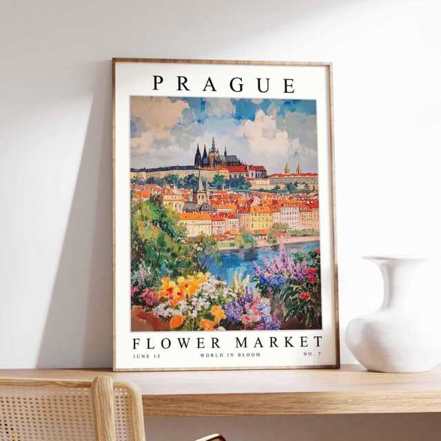 Prague Flower Market Poster Czech Republic Floral Wall Art - image 1