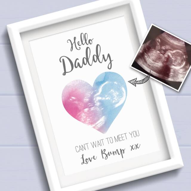 Father's Day Gift For Dad To Be From Bump. Hello Daddy Can't Wait Meet You. Personalised Baby Scan Print. Keepsake - image 1