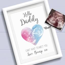 Father's Day Gift For Dad To Be From Bump. Hello Daddy Can't Wait Meet You. Personalised Baby Scan Print. Keepsake - thumbnail 1