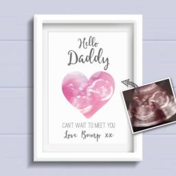Father's Day Gift For Dad To Be From Bump. Hello Daddy Can't Wait Meet You. Personalised Baby Scan Print. Keepsake - thumbnail 3