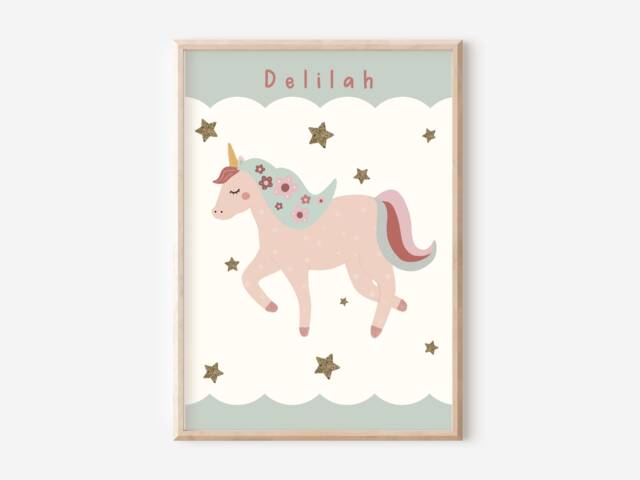 Unicorn & Stars Print. Perfect For A Unicorn Princess Themed Girls Room, Playroom Or Nursery - Print Only - image 1