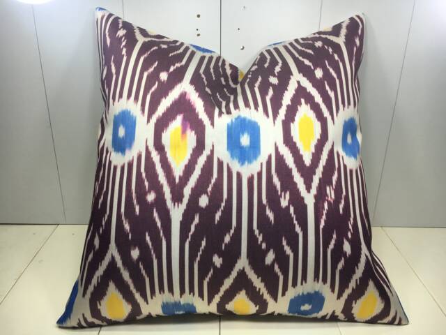 Silk Ikat Pillow Cover 24x24, Handwoven Accent - image 1